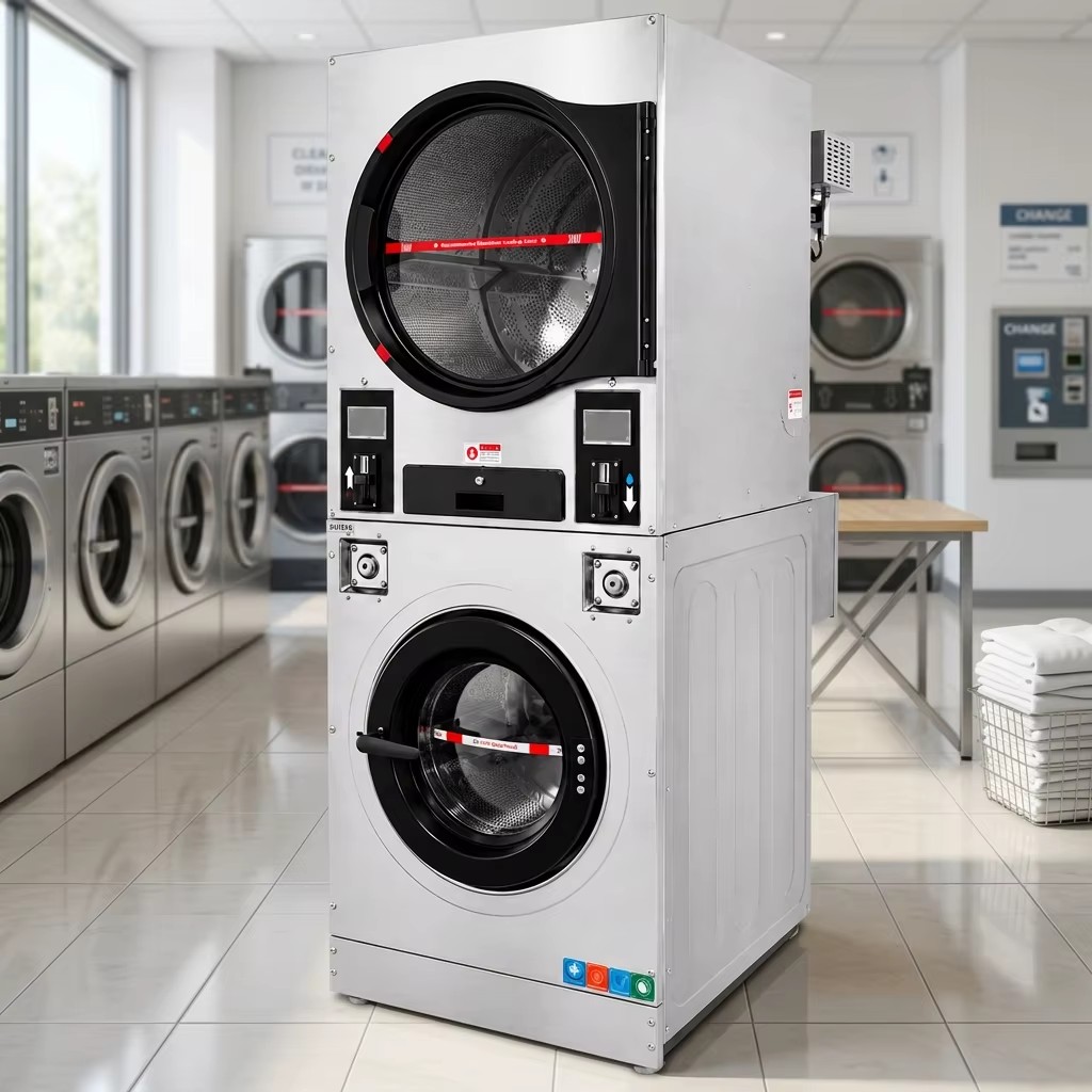 Electric Stack Washer Dryer Combo Bottom Washing Upper Tumble Dryer Stainless Steel Three Phase Energy Saving Equipment for