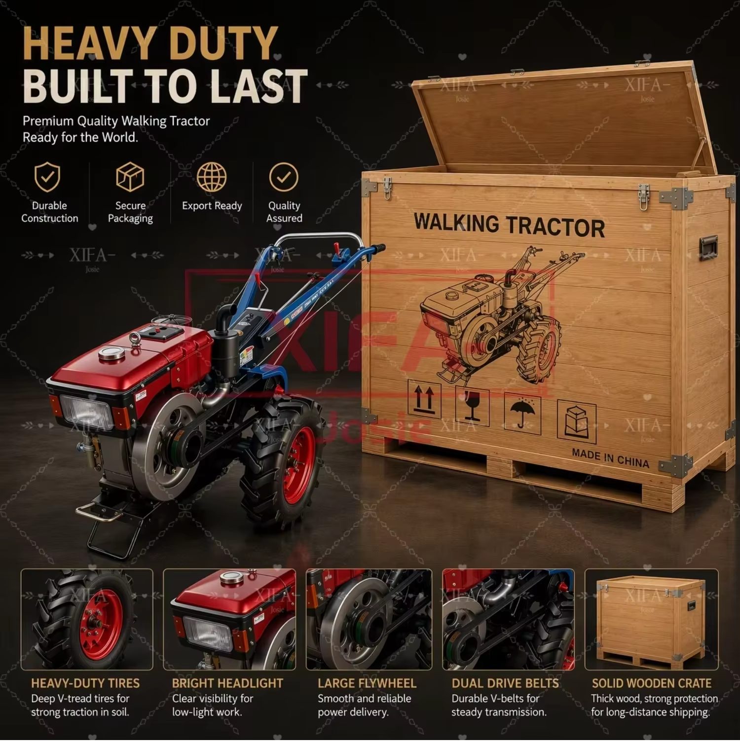 Walking Tractor 22HP for Paddy Field Two Wheel Diesel Hand Tractor Wet Land Cultivation