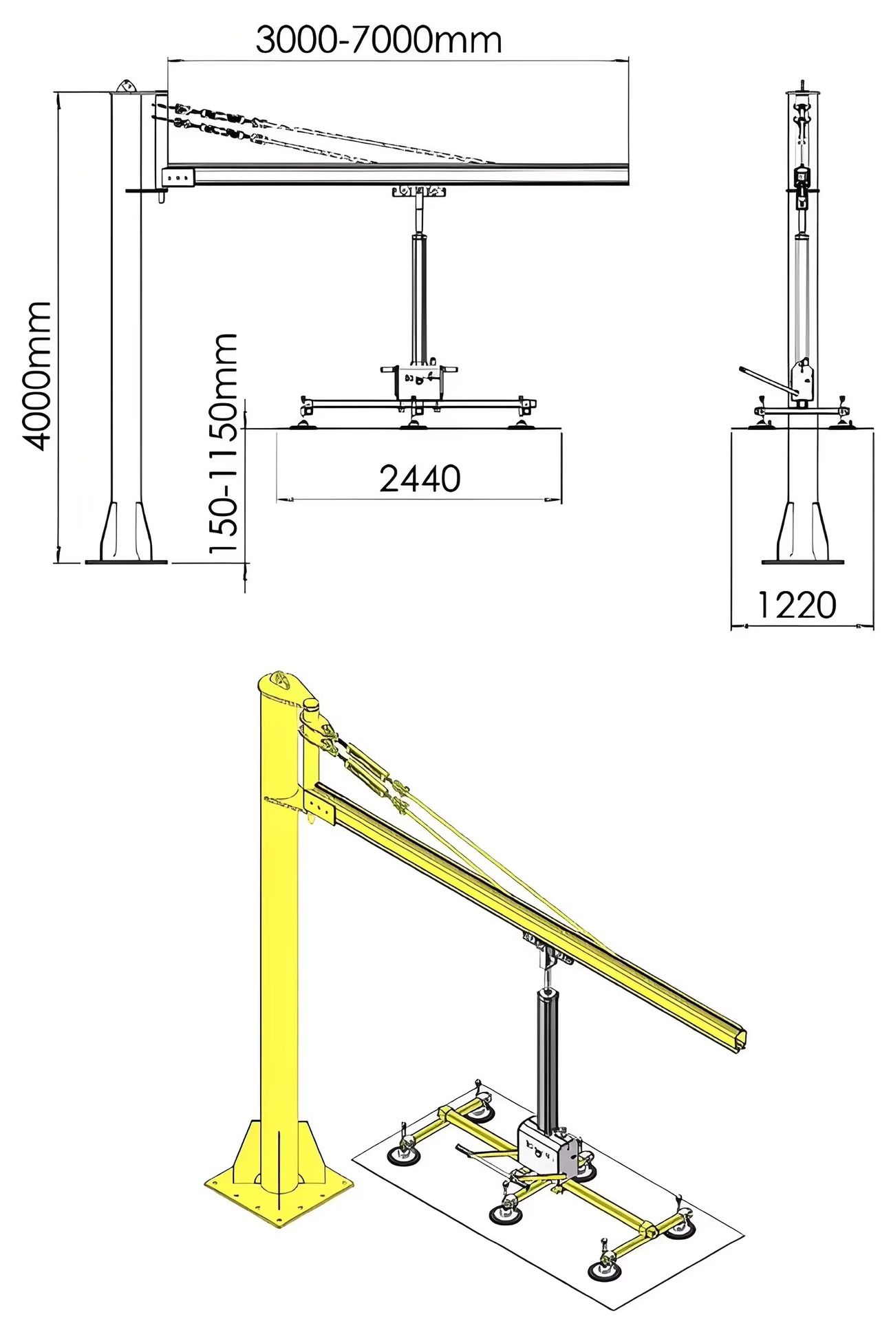 1 Ton CE Certified Durable 270 Degree Rotating Jib Crane for Workshop Material Handling
