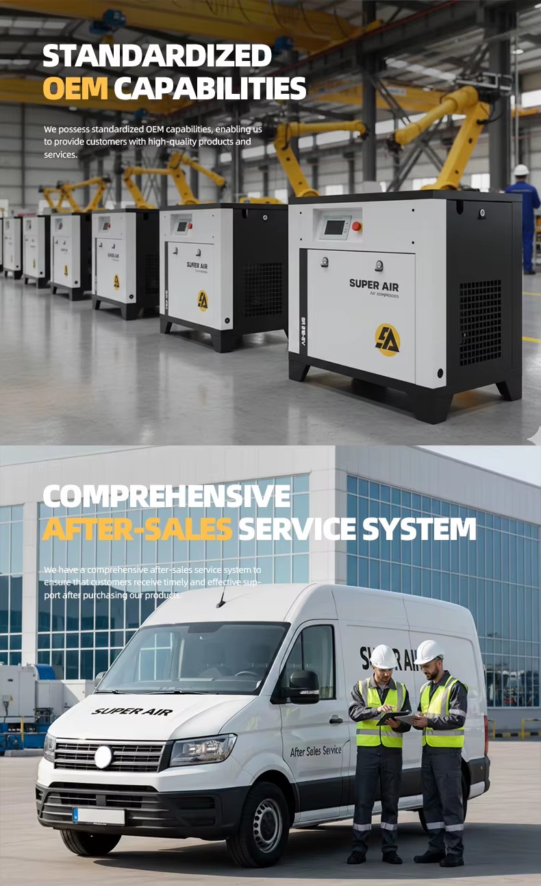 PMVF Energy Saving Screw Air Compressor 7.5KW/10HP 220V Portable with Dryer for Automotive and Light Industrial Use