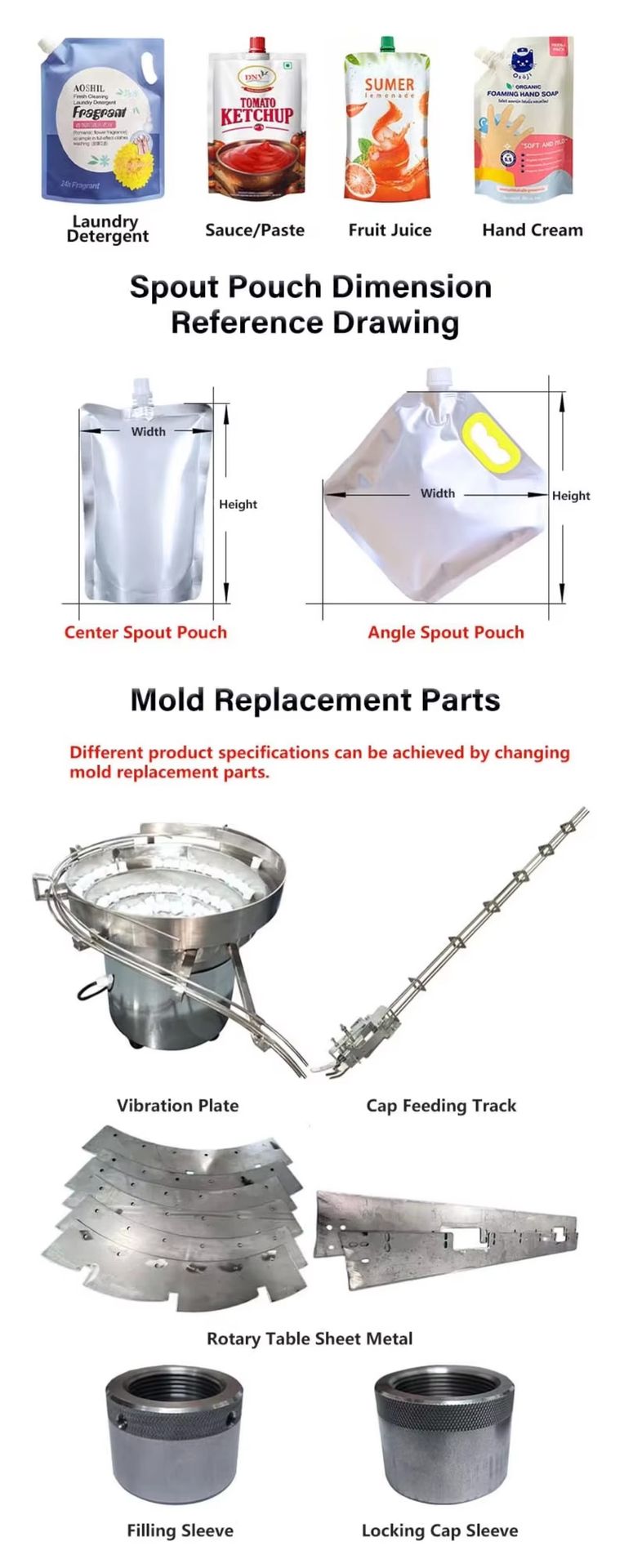 6 Nozzles Automatic Spout Pouch Filling Capping Machine for Sauce Juice Shampoo & Chemical Liquids with Gear Components
