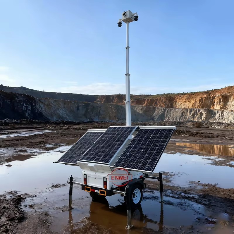All Weather Solar Security CCTV Trailer Waterproof Durable for Desert Mining Farm Solar