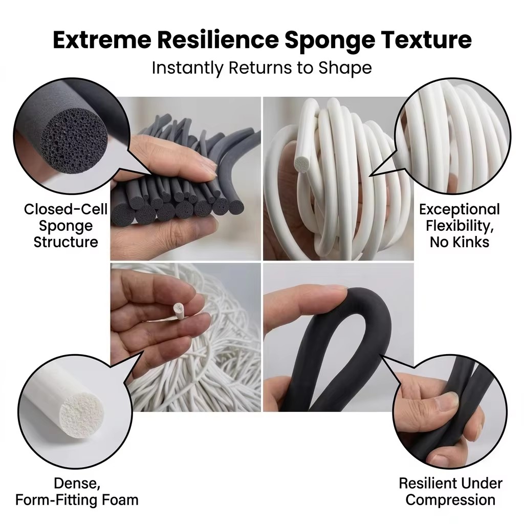 EPDM Foam Seal Strip Premium Extruded 5mm High Resilience Soundproof Sponge Rubber Sealing Profile Micro Rubber Cord Support