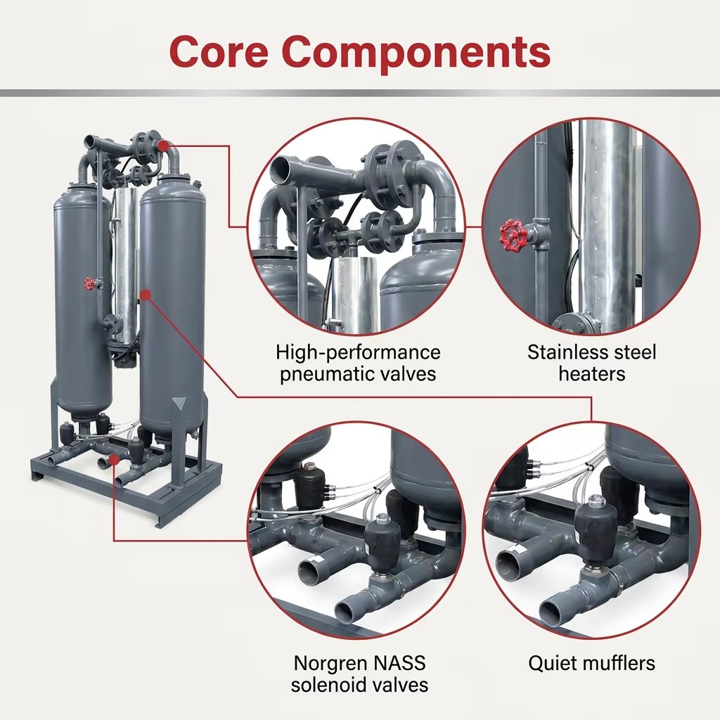 Micro Heat Regenerative Adsorption Dryer 7.2Nm3 Min Desiccant Air Dryer PLC Control 220V 3kW for Industrial Compressed Air