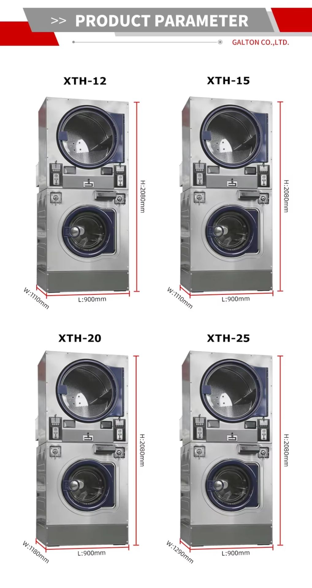 Commercial Washing Machine with Dryer Stacked Washer and Dryer QR /Coin Operated Laundry Machine for Hotel Apartment Laundromat