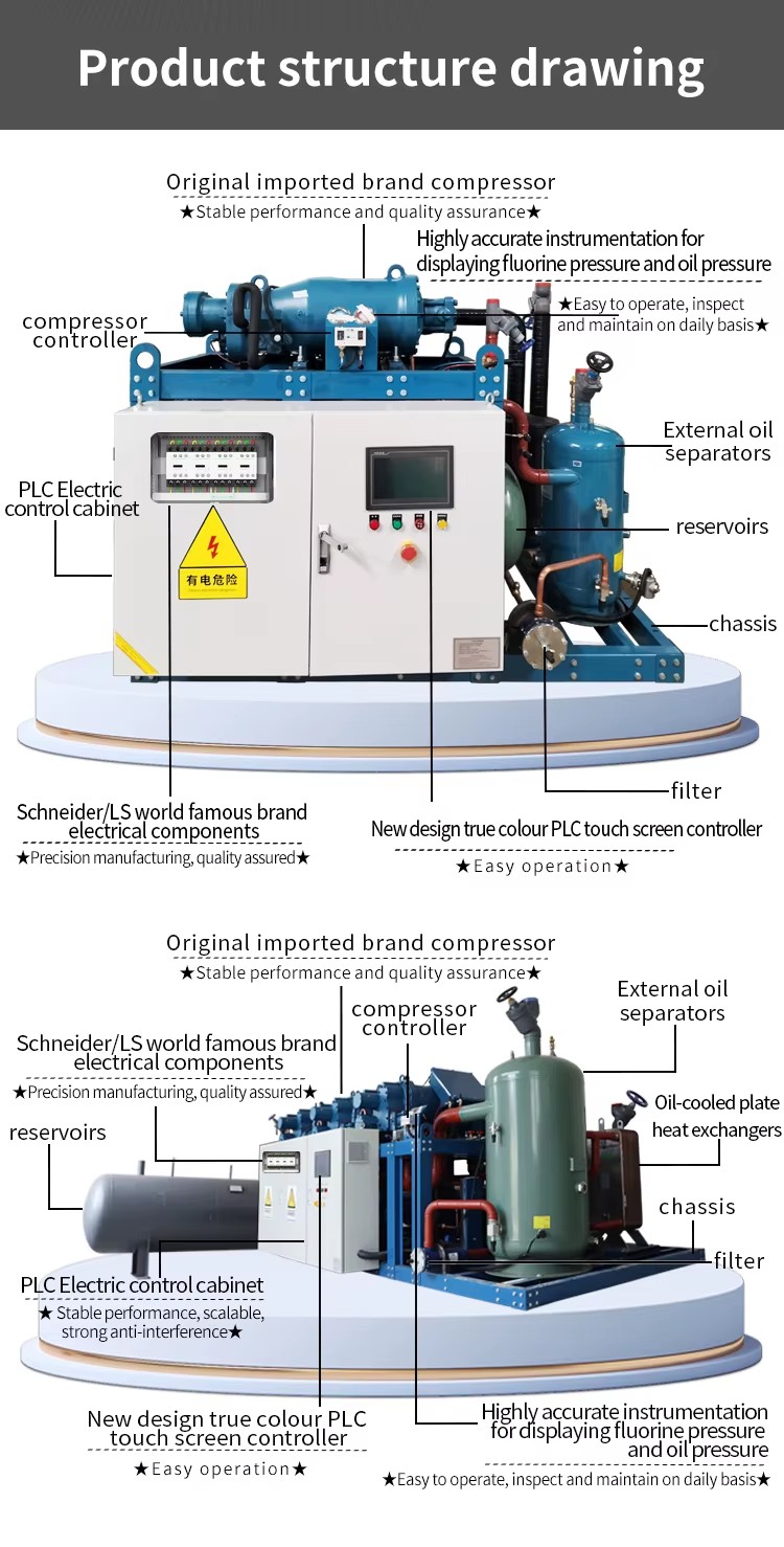 Screw Compressor Refrigeration Equipment Condensing Unit 50HP 60HP 70HP 75HP 100HP 125HP 160HP for Large Cold Chain Project