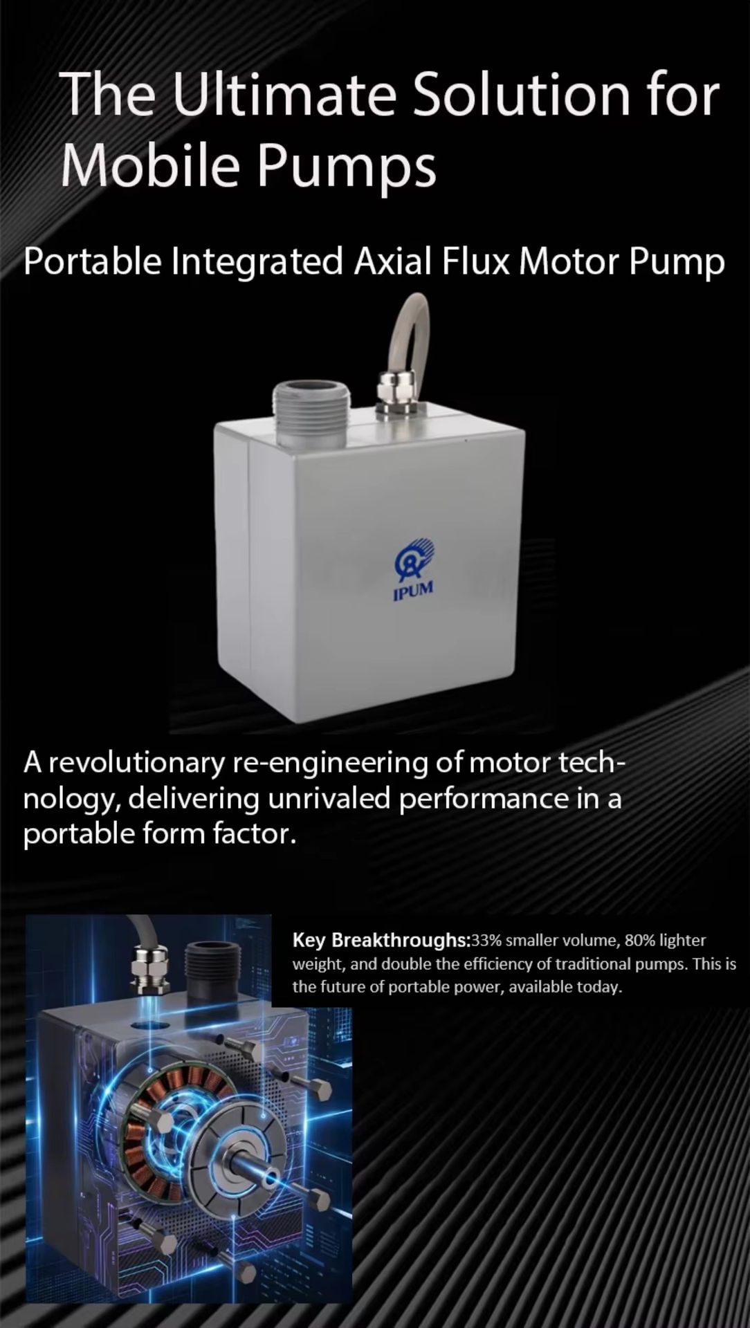 New Portable Axial Flux Motor Submersible Pump 2.7KG IP68 2KW High Pressure Water Pump