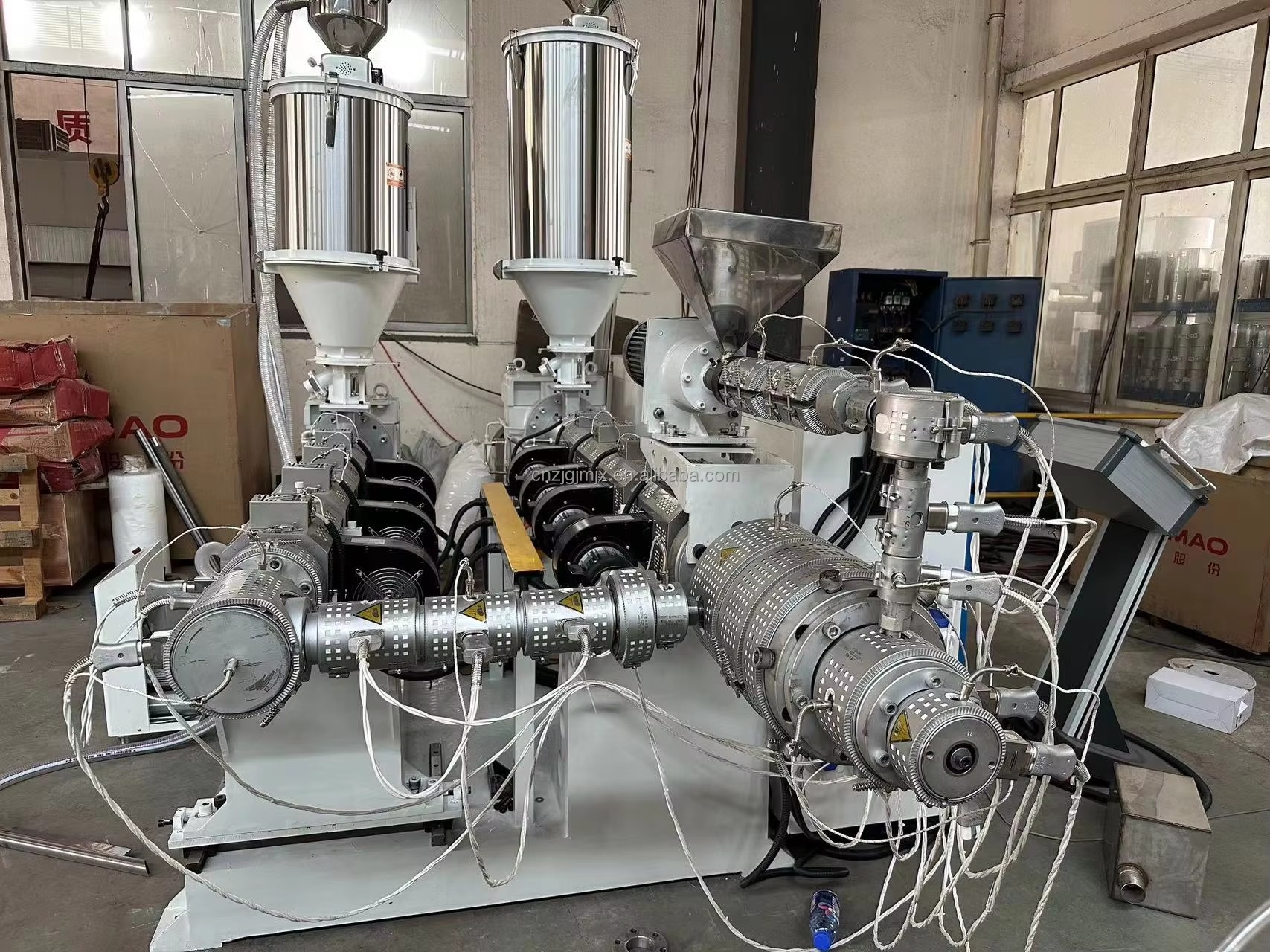 720mm HDPE Twin Screw Extruder SJ120 PLC Controlled Motor Gear Driven High Productivity Pipe Production Machine