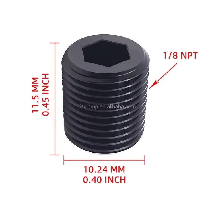 Factory Direct 1/8" NPT Black Aluminum Plug, Tapered Thread Seal, Automotive Fluid Line & Test Port Fitting