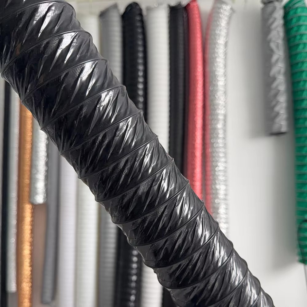 Durable Construction Black Telescoping Flexible Thickened PVC Stainless Steel Wire Ventilation Hose for Smoke Extraction