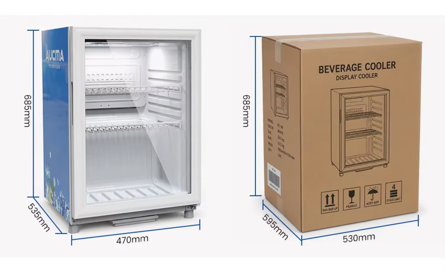 Energy Saving Commercial Beverage Refrigerator with Glass Door for Cold Drinks and Juice Display Cooler Fridge