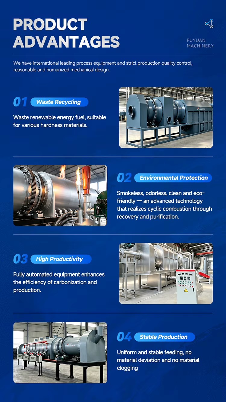 Industrial Efficient Continuous Carbonization Furnace Produces High Grade Charcoal From Wood Chips Straw and Bamboo Biomass
