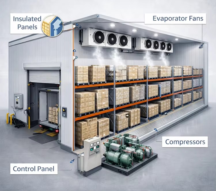 New Cold Storage Room Easy-to-Operate Freezer for Fruit Energy Saving 100mm Panel Cold Room