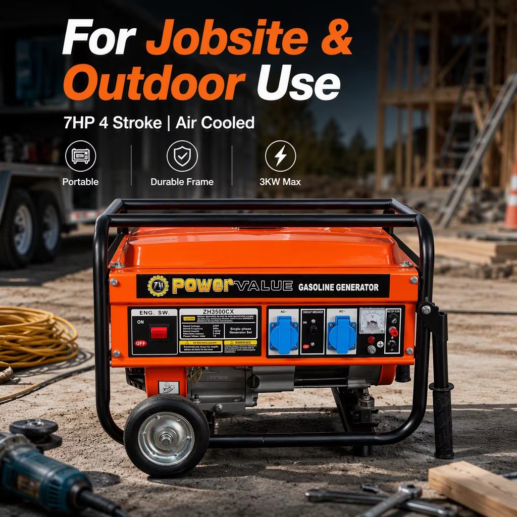 Power Value Air Cooled Portable 7HP Single Phase Electric 3KW Gasoline Generator 4 Stroke Engine 210cc Displacement Electric