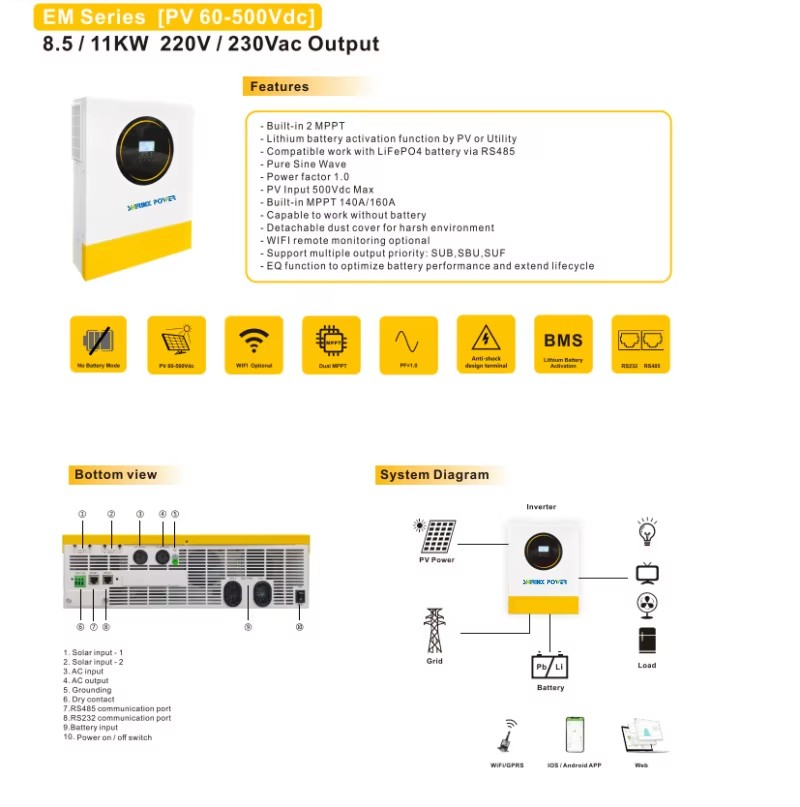 Complete off Grid Solar System 11KW 20KWH 51.2V Monocrystalline Silicon MPPT for Home Use