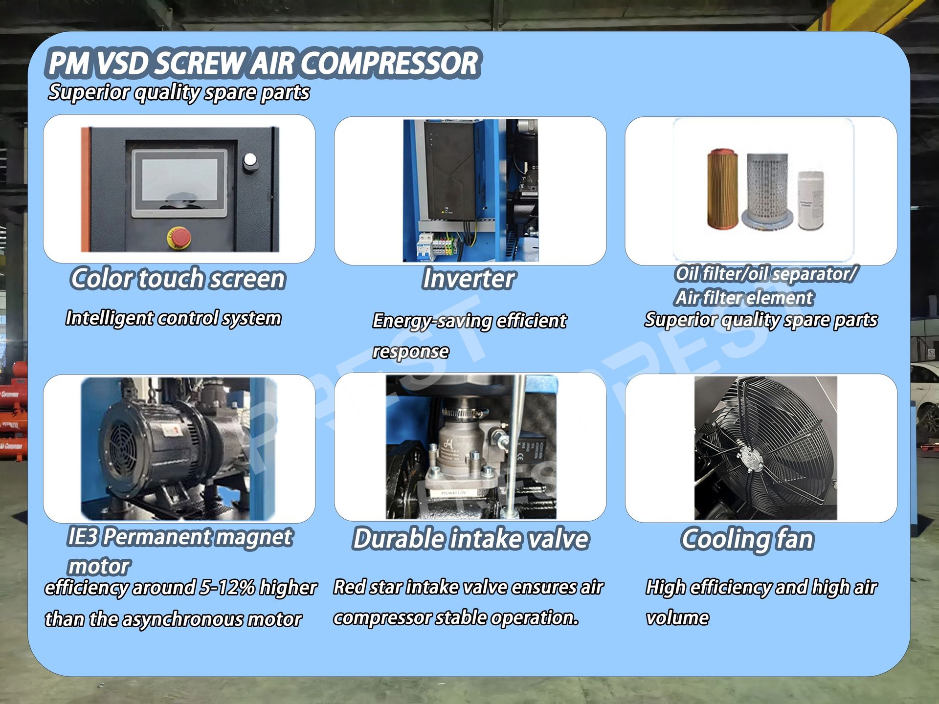 Small Silent Energy-Saving Lubricated Motor Industrial Screw Air Compressor 2.2KW-7.5KW 4-in-1 Air Tank Dryer and Filter