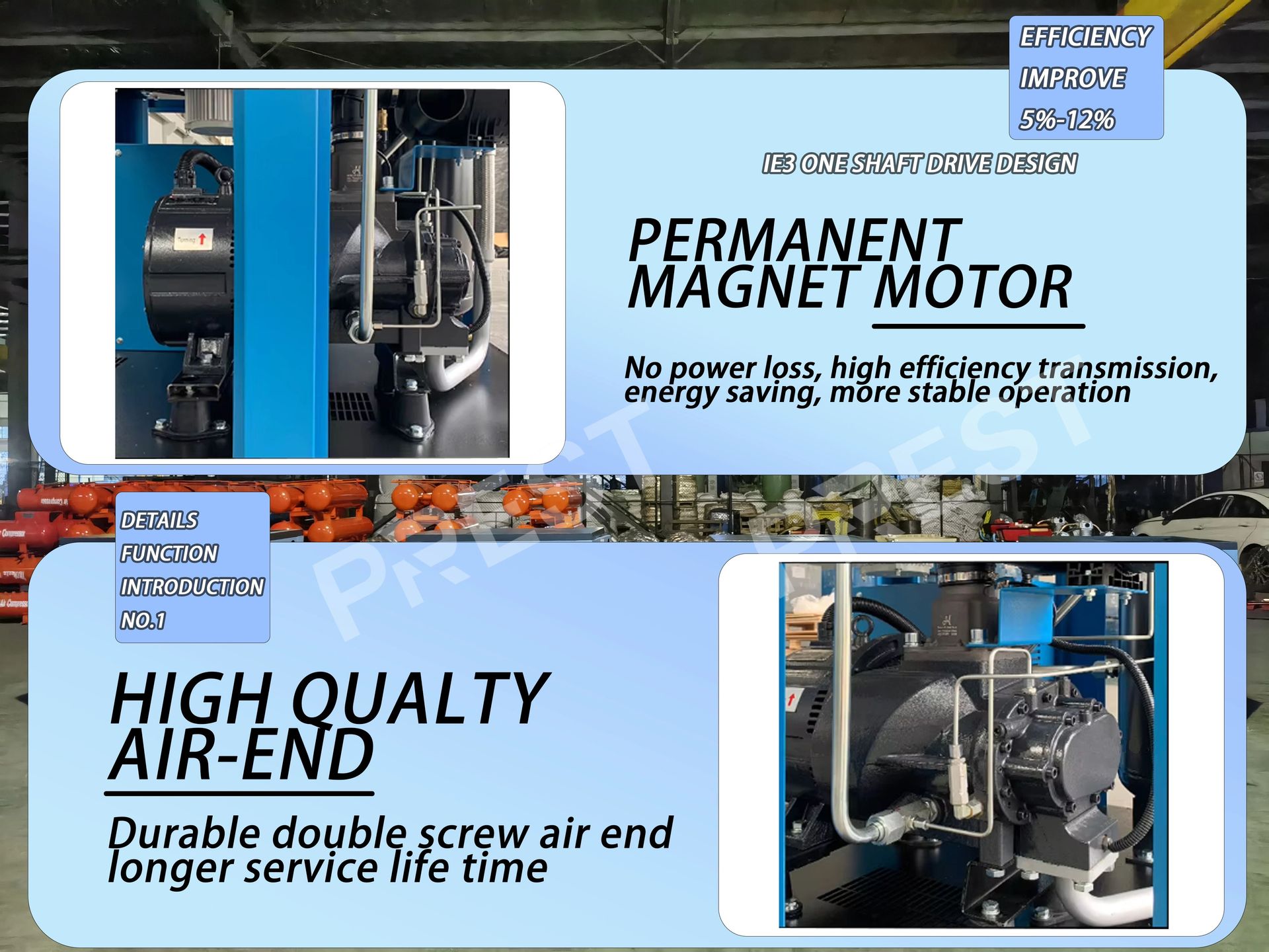 Small Silent Energy-Saving Lubricated Motor Industrial Screw Air Compressor 2.2KW-7.5KW 4-in-1 Air Tank Dryer and Filter
