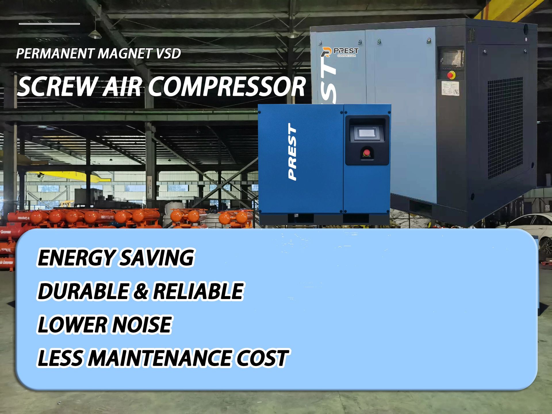 4-in-1 Integrated Industrial Silent Energy-Saving Permanent Magnet Variable Frequency Screw Air Compressor 2.2-7.5KW Air Cooled