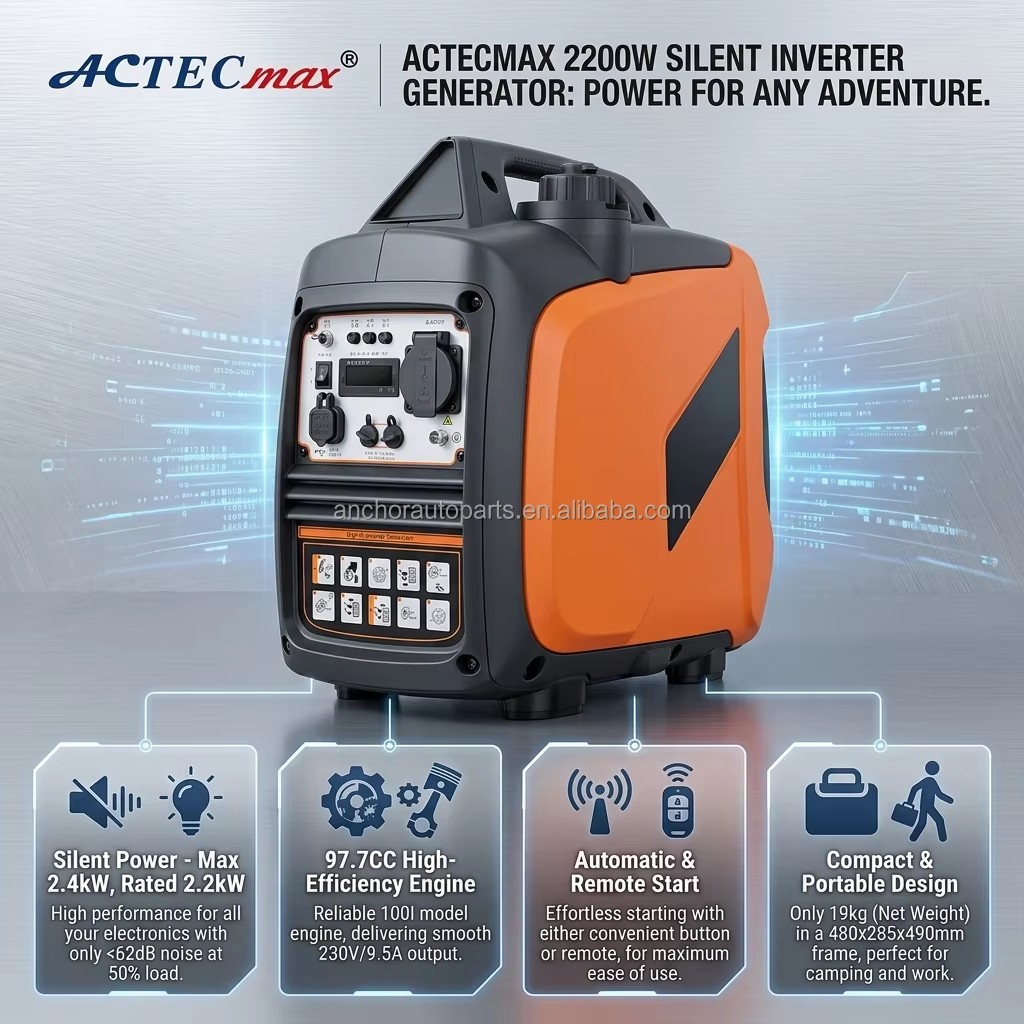 AC.501.021 Powered Automatic Auto Start Remote Gasoline Silent 2200W Portable Generator 6L 97.7CC Digital Display Waterproof