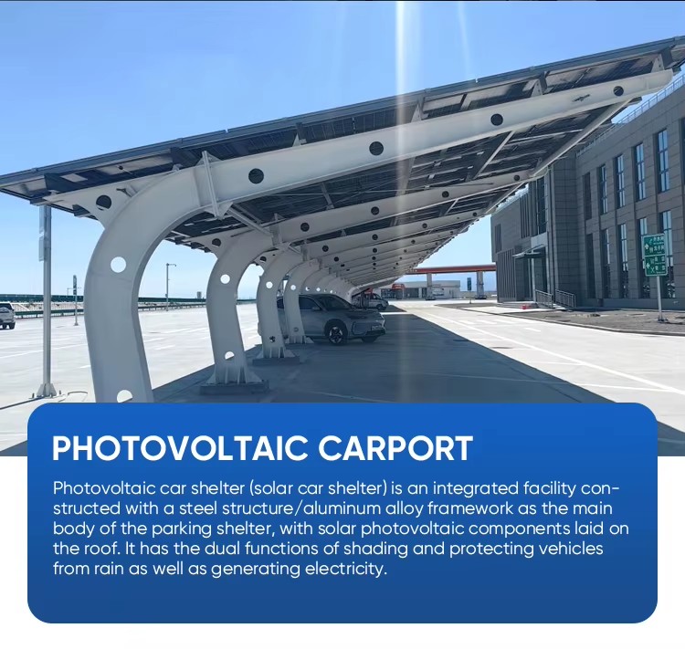 Custom Solar Carport Frame High Waterproof Photovoltaic Panel Mounting System for Commercial Parking Power Generation