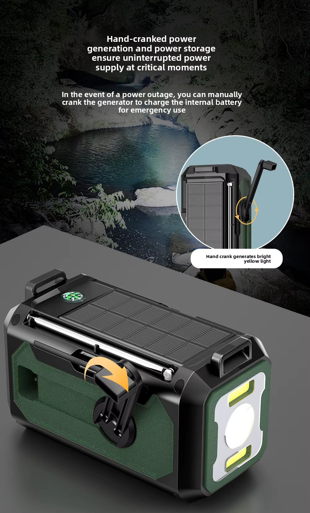 E-commerce Outdoor for Enabled Energy Storage Radio Power Bank Solar-Powered Hand-Crank Charging Plastic Portable Radio