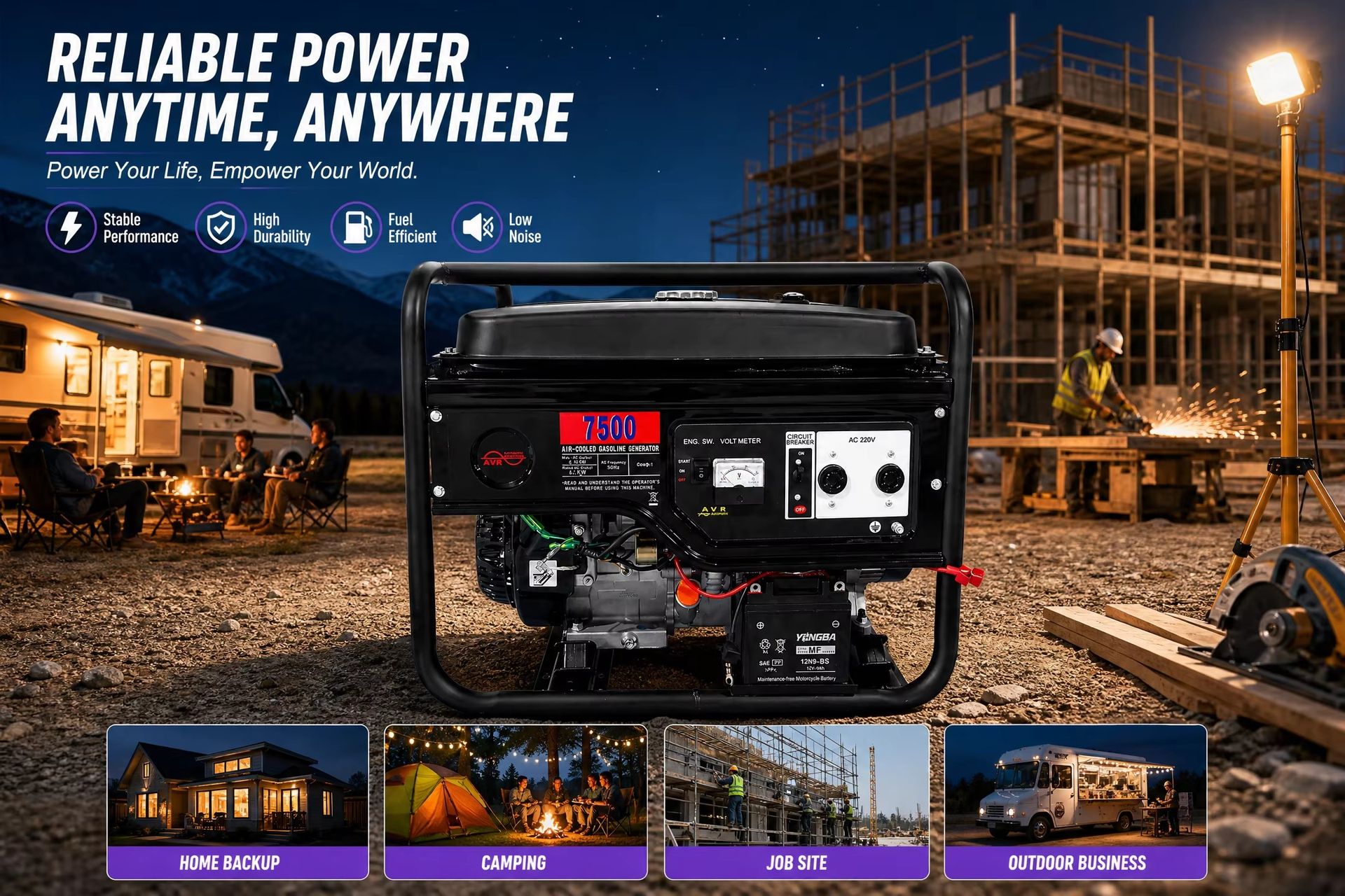 5.0KW/6.0/6.5KW Portable Mini Generator Petrol Generator dynamo AC Electric Starting Construction Electric Generator for Home