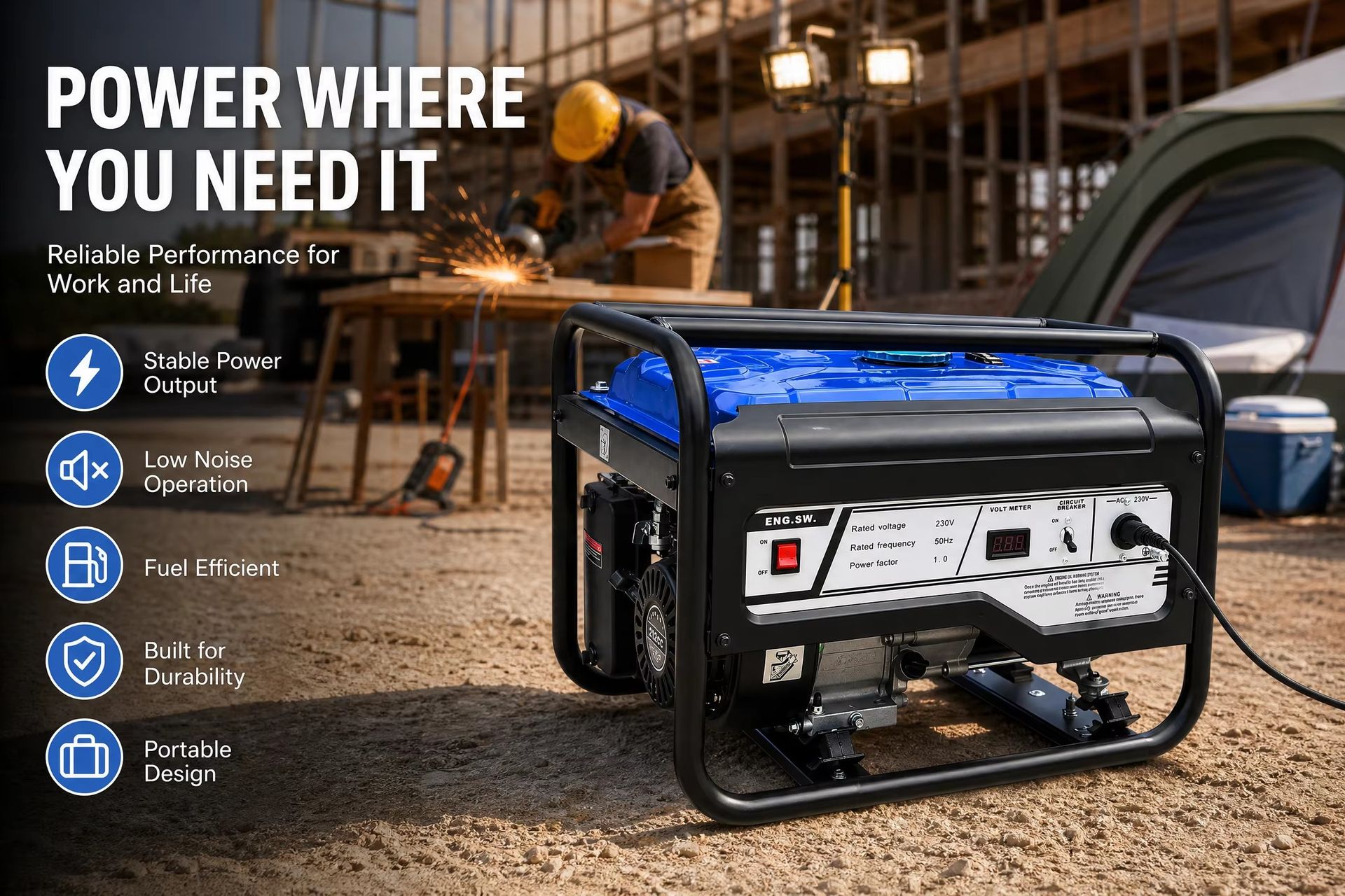 KINJADE K3800GO 3.0/3.2/3.8KW Portable Mini Petrol Generator 15L Fuel Tank Waterproof Design AC Electric Start for Construction