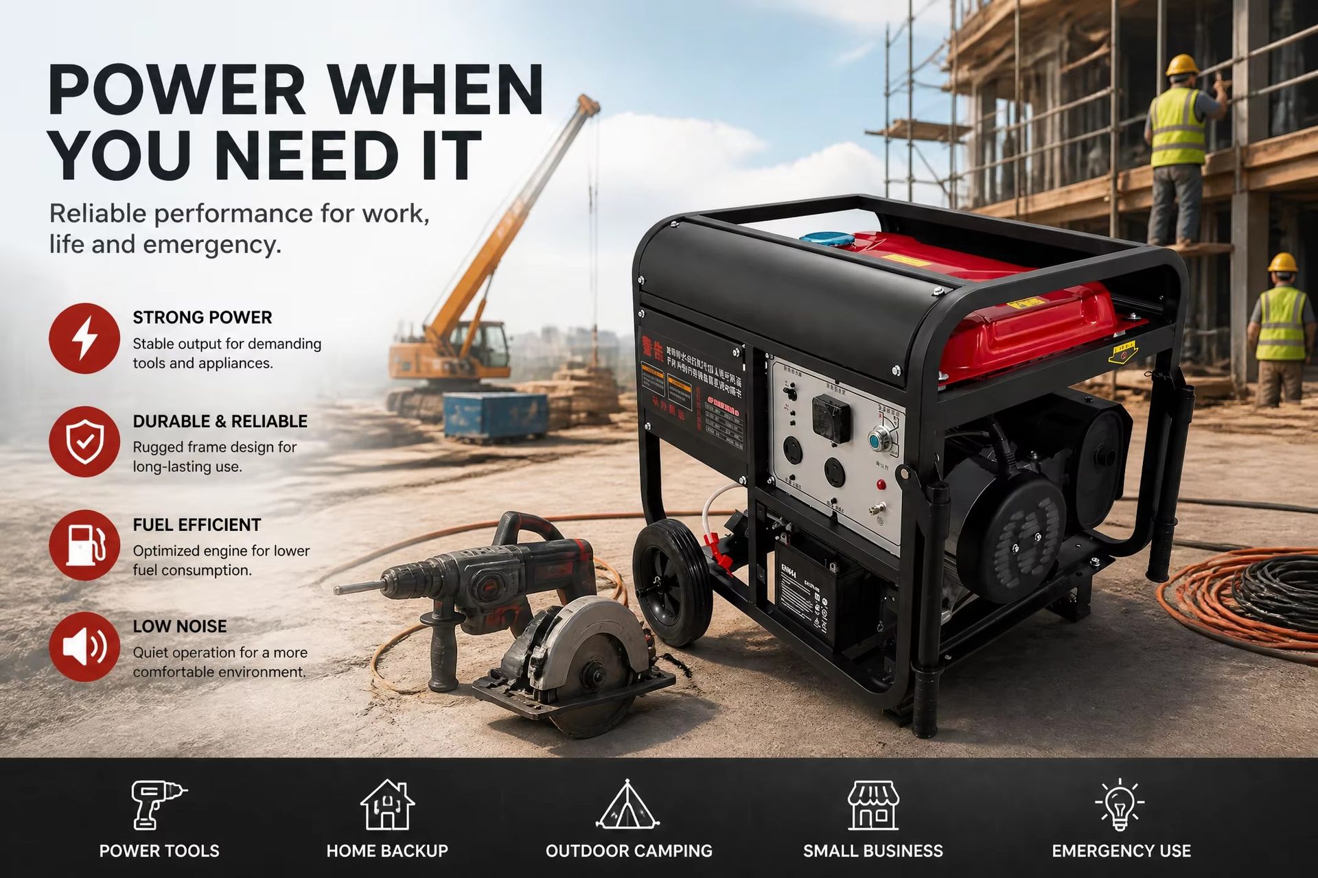 KINJADE K8500GO 7.5KW/8.0/8.5KW Portable Mini Petrol Generator 25L Fuel Tank 12V DC Electric Start for Construction & Home Use