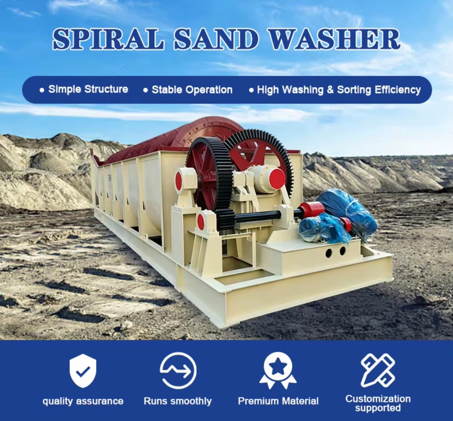 Durable Spiral Sand Washing Equipment Screw Sand Washer for Mine Tailings and Stone Powder Washing