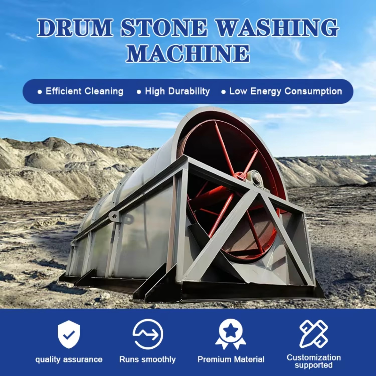 Advanced Long Working Life Mud Stone Rotary Drum Washer with Gear High Capacity 40-150t/h 15kw Motor