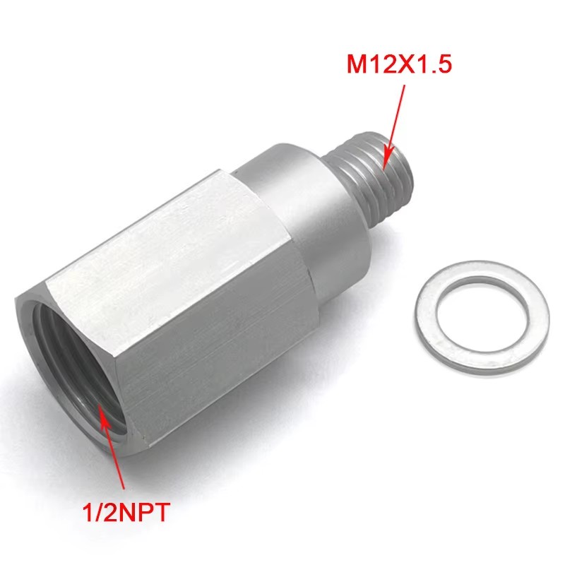 CNC Machined AL6061 Coolant Temp Sensor Adapter M12x1.5 Male to 1/2NPT Female Extended Fitting for LS Series Engine Swap