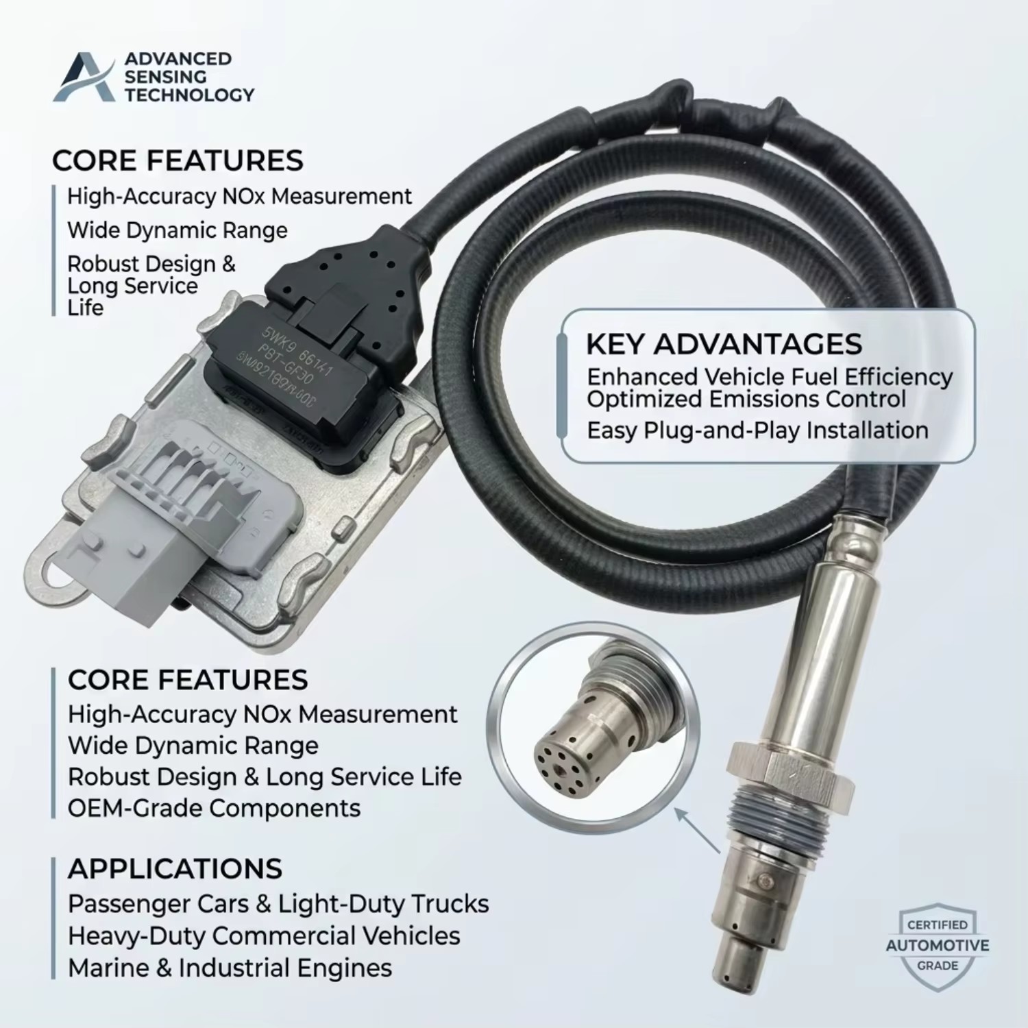 12V TB Nox Sensor A0091530728 Designed for Detroit DD16 Freightliner Cascadia Diesel Exhaust Gas Control 12 Months Warranty