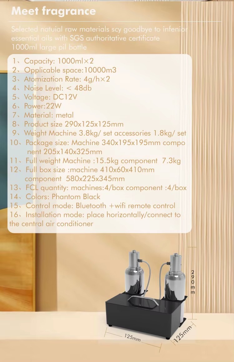 Electric Metal Aromatherapy Machine App-Controlled 1000ml*2 Waterless Fragrance Diffuser Remote Control for Central