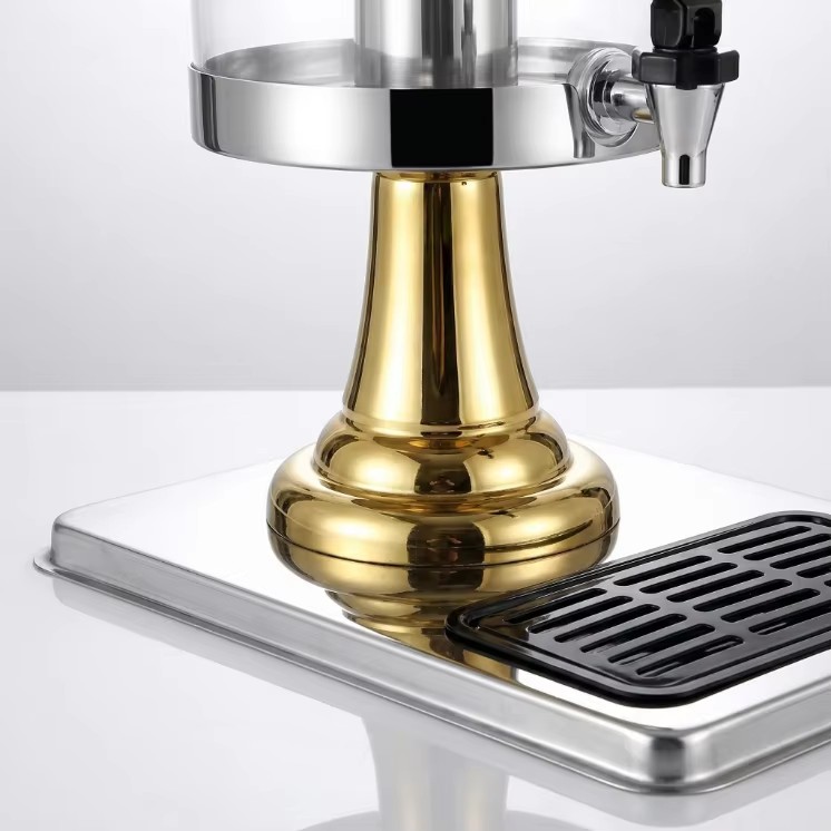 Key Luxury 8L Bi-Color Juice Dispenser Stainless Steel Cold Drink Server with Ice Tube for Hotel Buffet Wedding Catering