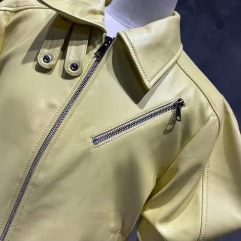 Stand Collar Women's Puff Sleeve Leather Jacket Genuine Leather Outerwear Stylish Genuine Leather Jacket