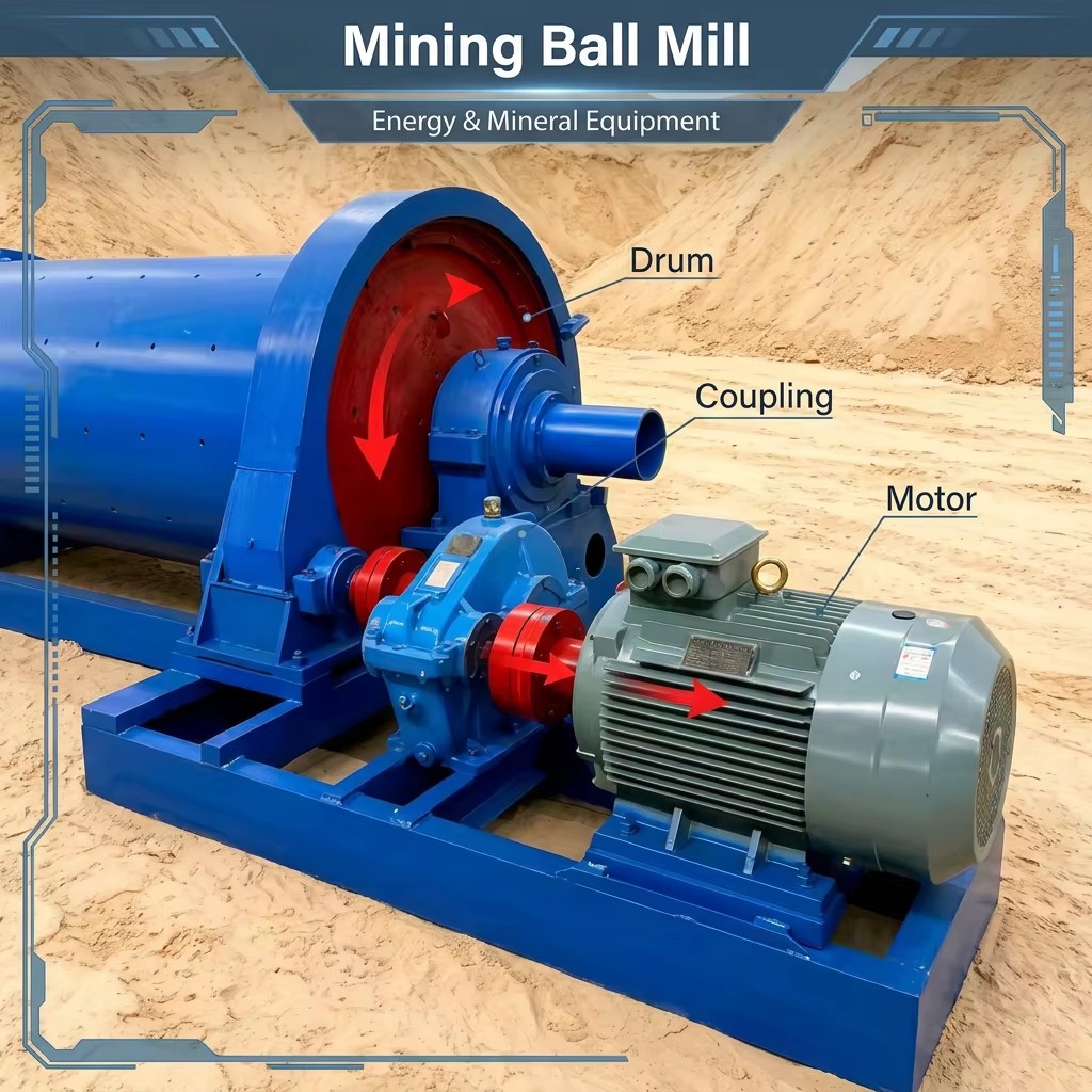 Mining Grinding Ball Mill with Engine and Motor for Ore Processing and Rock Chrome Gold Copper Lead Mineral Separation