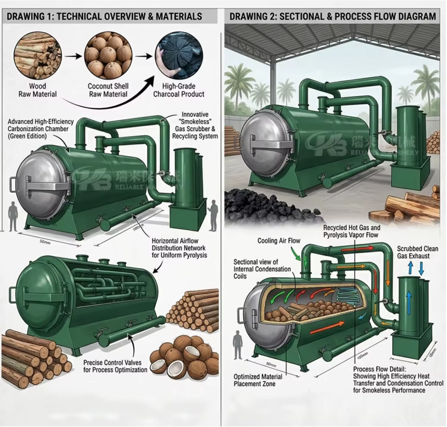 Advanced Smokeless Charcoal Retort Kiln Biochar Stove Airflow Hardwood Charcoal Making Machine Wood Charcoal Making Machine