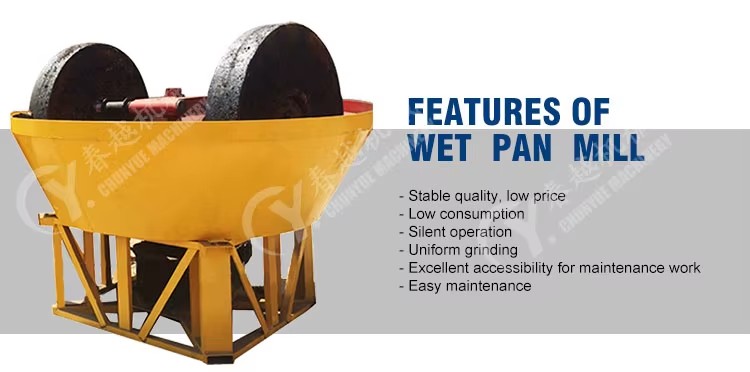 1100 Wet Pan Mill 2 Roller Manganese Steel Gold Ore Grinder High Recovery for Small Scale Alluvial Gold Mining