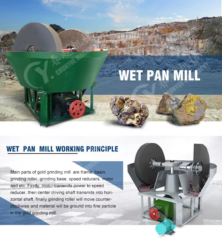 Gold Wet Pan Mill Model 1200 Thick Cast Iron Pan Body Hardened Alloy Rollers Long Service Life Medium Mining Equipment