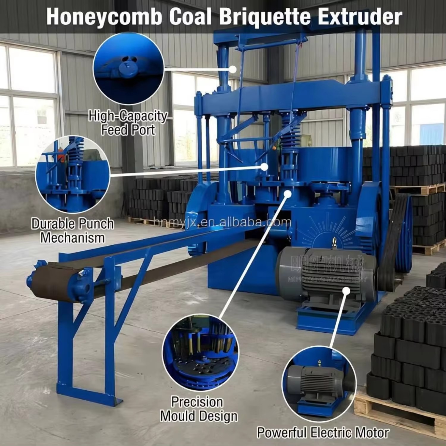 1t/h Fully Automatic Stamping Carbon Rod Machine BBQ Honeycomb Coal Powder Briquettes Punching Machine