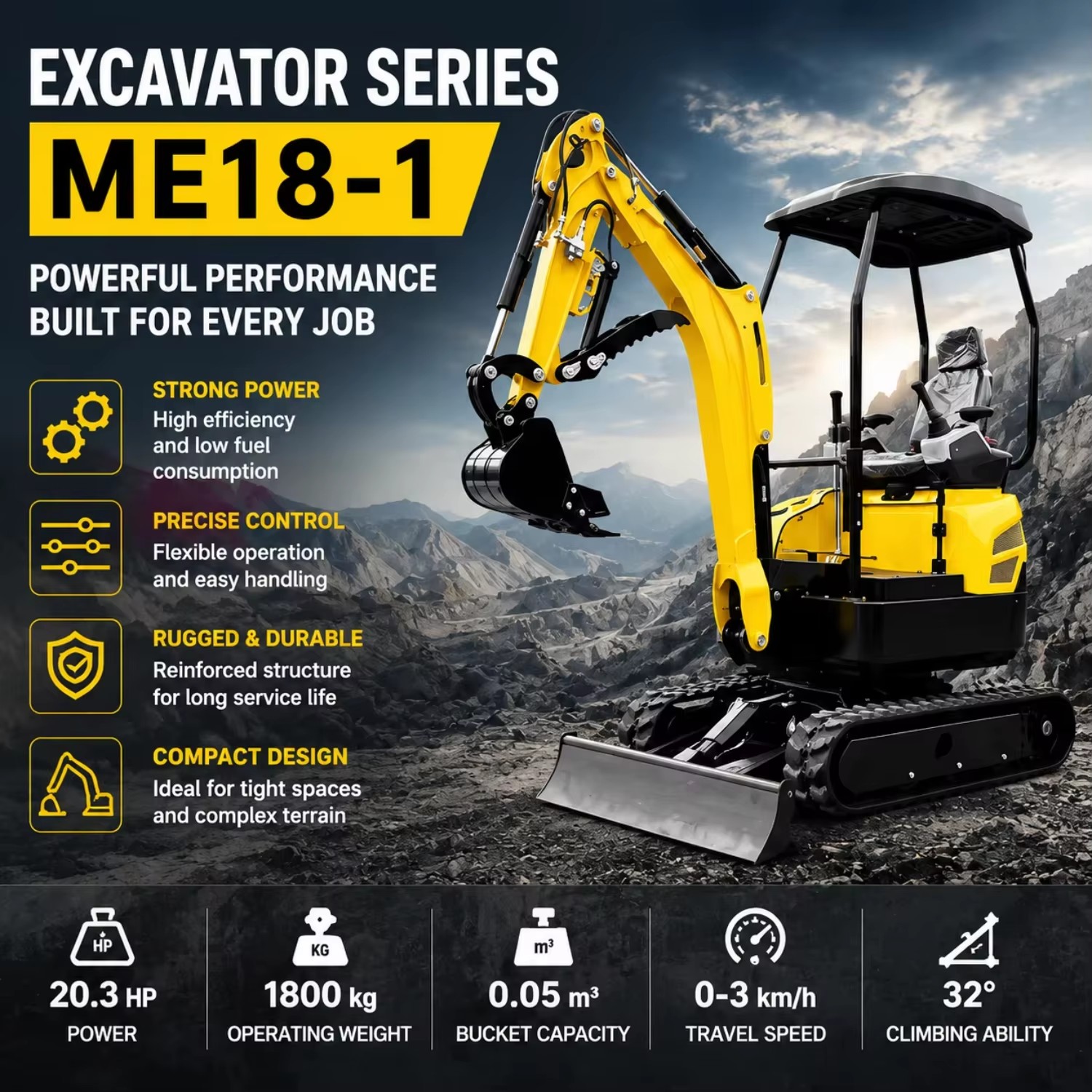 High Digging Power Fuel Saving Technology CE Certified Mini Excavator Construction Machinery 38HP Diesel Engine Motor Pump