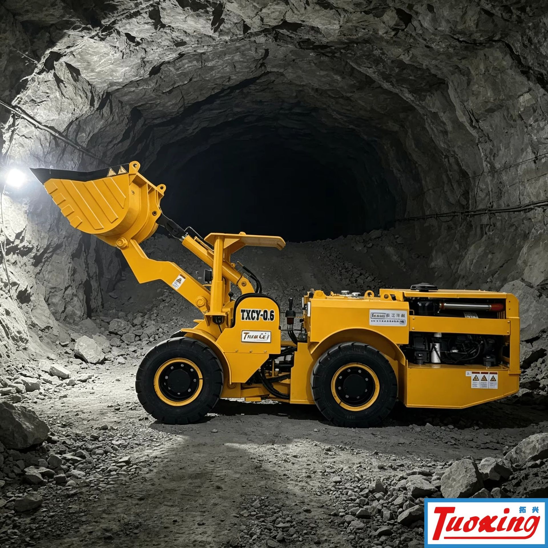 Underground LHD Tuoxing TC-0.6 1 Yard 1.2 Ton Load Durable Diesel Scooptram 66kW Power Remote Monitoring System for Mine Ore
