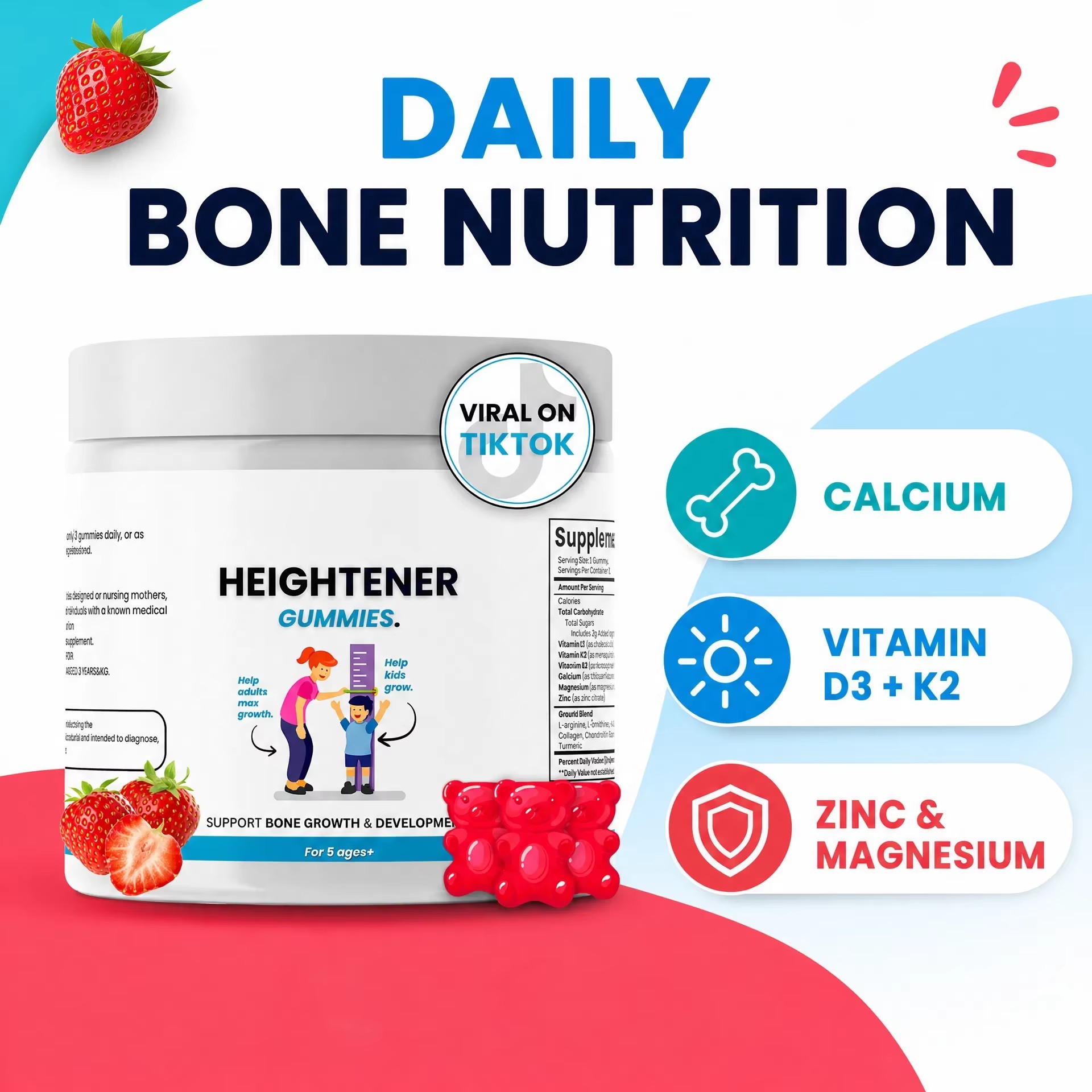 Kids Calcium Gummy Supplement for Height Development 60 Count