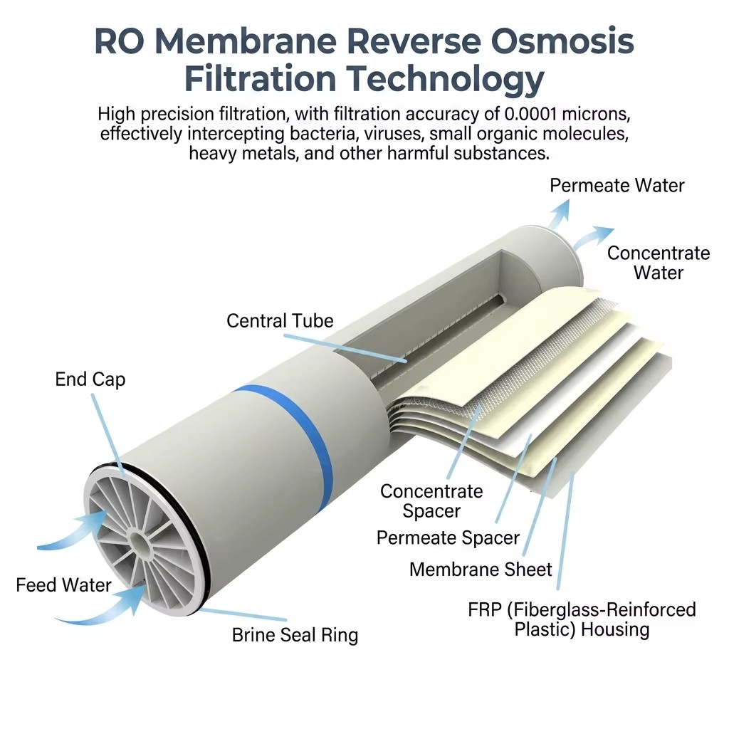 Automatic 750LPH Fiberglass Water Treatment System 4040 Reverse Osmosis Water Filtration Machine Commercial Use