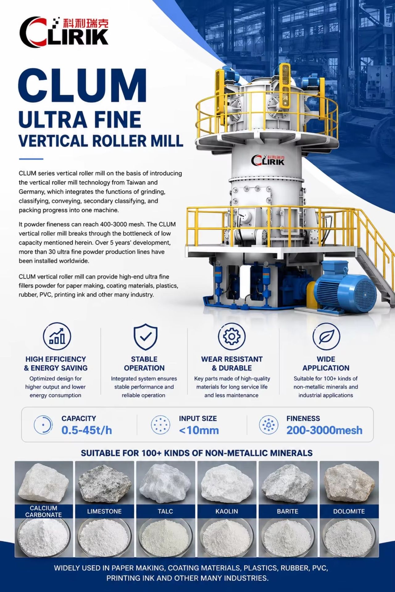 Industrial Vertical Roller Mill for Limestone Gypsum Processing with Mining Machinery Energy Saving Design