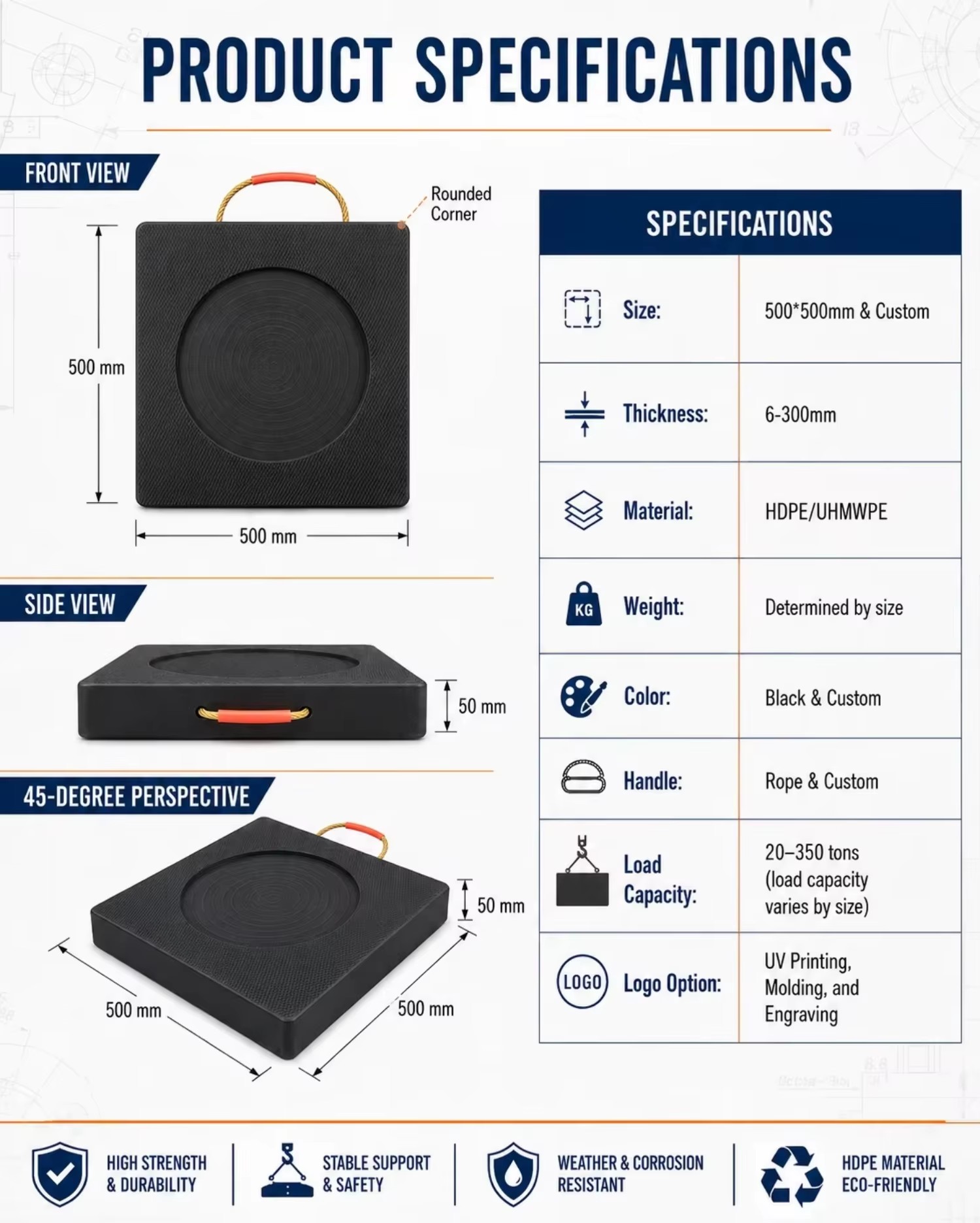 Outrigger Pads and Crane Mats Custom Size HDPE Ground Protection Solution for Construction Mining and Oilfield