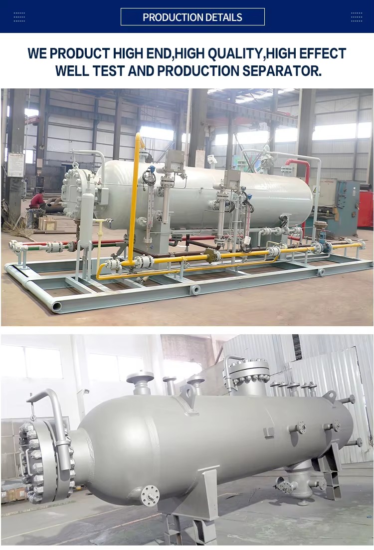 Oilfield Petroleum Equipment Three Phase Separator Pressure Vessel / Skid-mounted Oil Gas Water Three Phase Separator