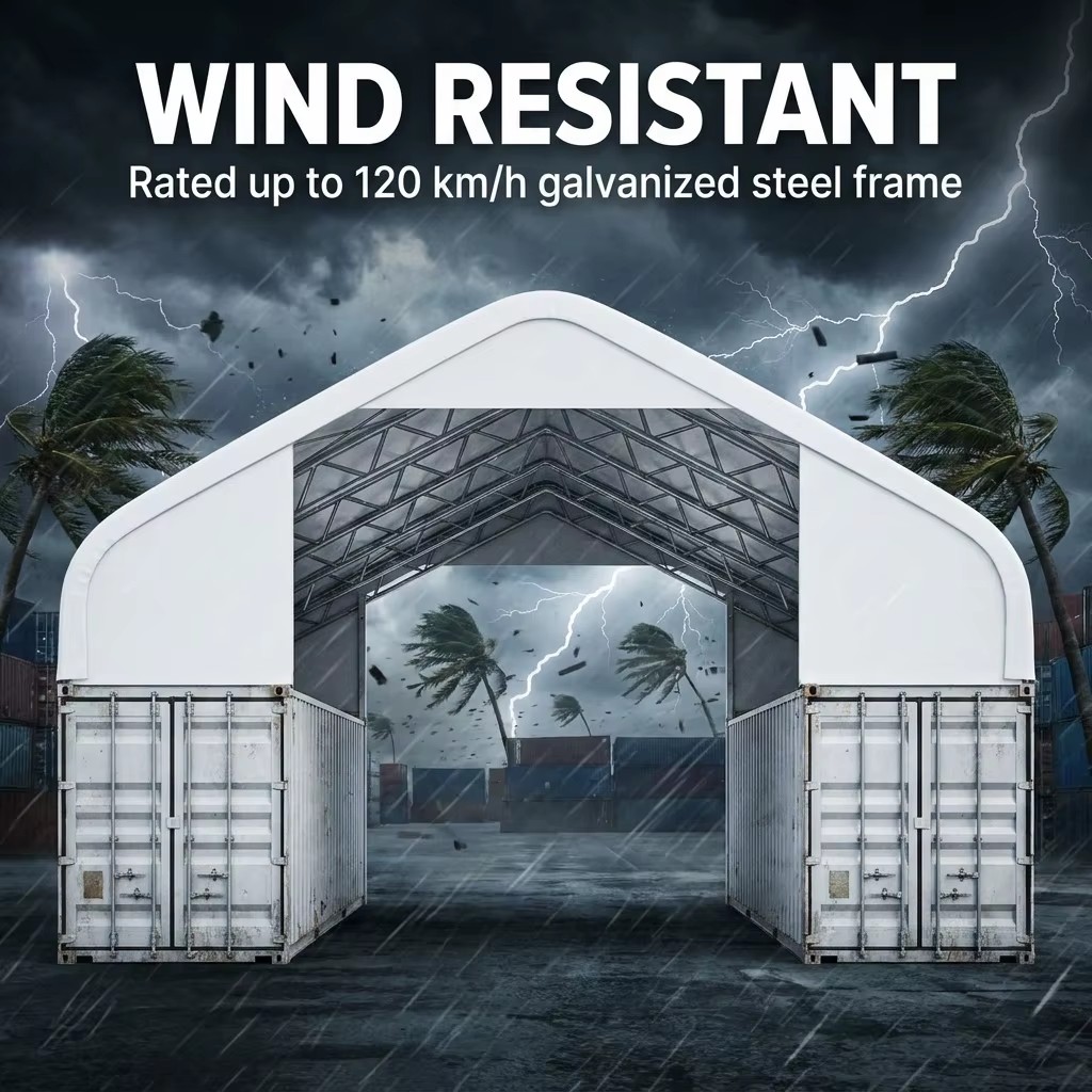 CT Ai Sample Clear Span Snow Load Resistant Hot-dip Galvanized Hoop Container Canopy for Container Yard Freight Storage