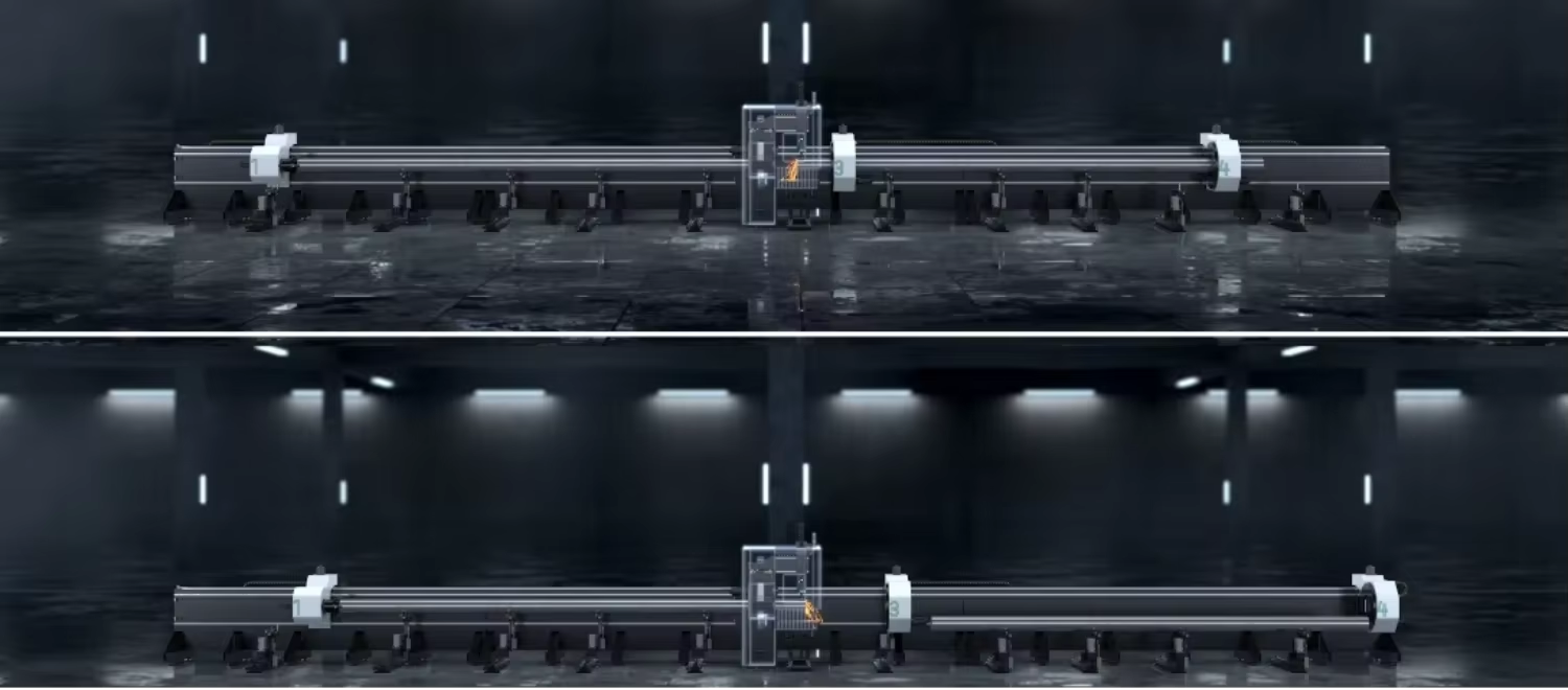 YOQI Q9-35 Four Chuck Tube Laser Cutting Machine 12300mm Beveling CNC Heavy Pipe Laser Cutter Raycus 12kW 20kW
