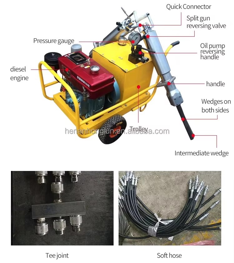 Diesel Engine Rock Splitter with Wedges for Mining and Construction Stone Cutting and Blasting Tool New